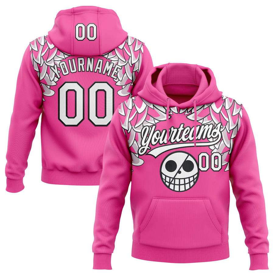 Custom Stitched Pink White-Black Skull Pattern Pullover Sweatshirt Hoodie