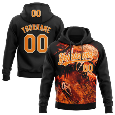 Custom Stitched Black Bay Orange-City Cream Skull Pattern Pullover Sweatshirt Hoodie