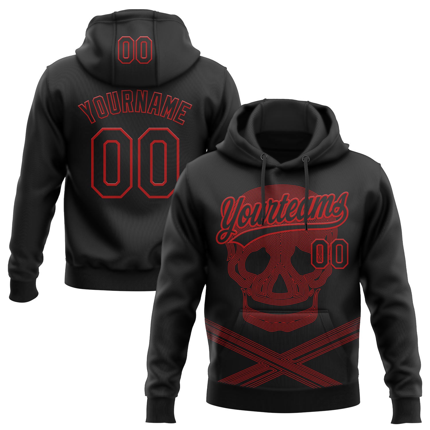 Custom Stitched Black Red Skull Pattern Pullover Sweatshirt Hoodie