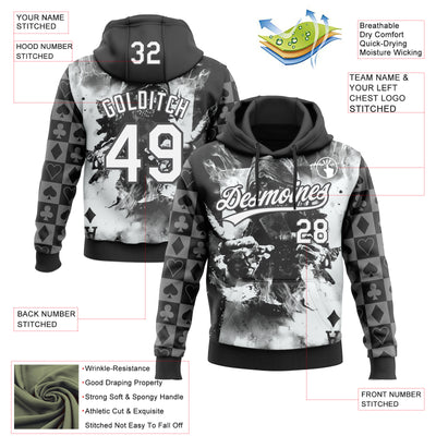 Custom Stitched Black White-Steel Gray Skull Poker Pattern Pullover Sweatshirt Hoodie