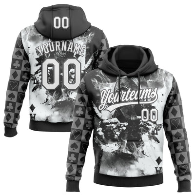 Custom Stitched Black White-Steel Gray Skull Poker Pattern Pullover Sweatshirt Hoodie