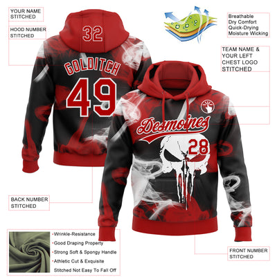 Custom Stitched Red Black-White Skull Pattern Pullover Sweatshirt Hoodie