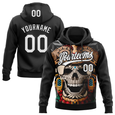 Custom Stitched Black White Skull Pattern Pullover Sweatshirt Hoodie