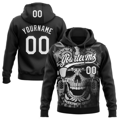 Custom Stitched Black White Skull Pattern Pullover Sweatshirt Hoodie
