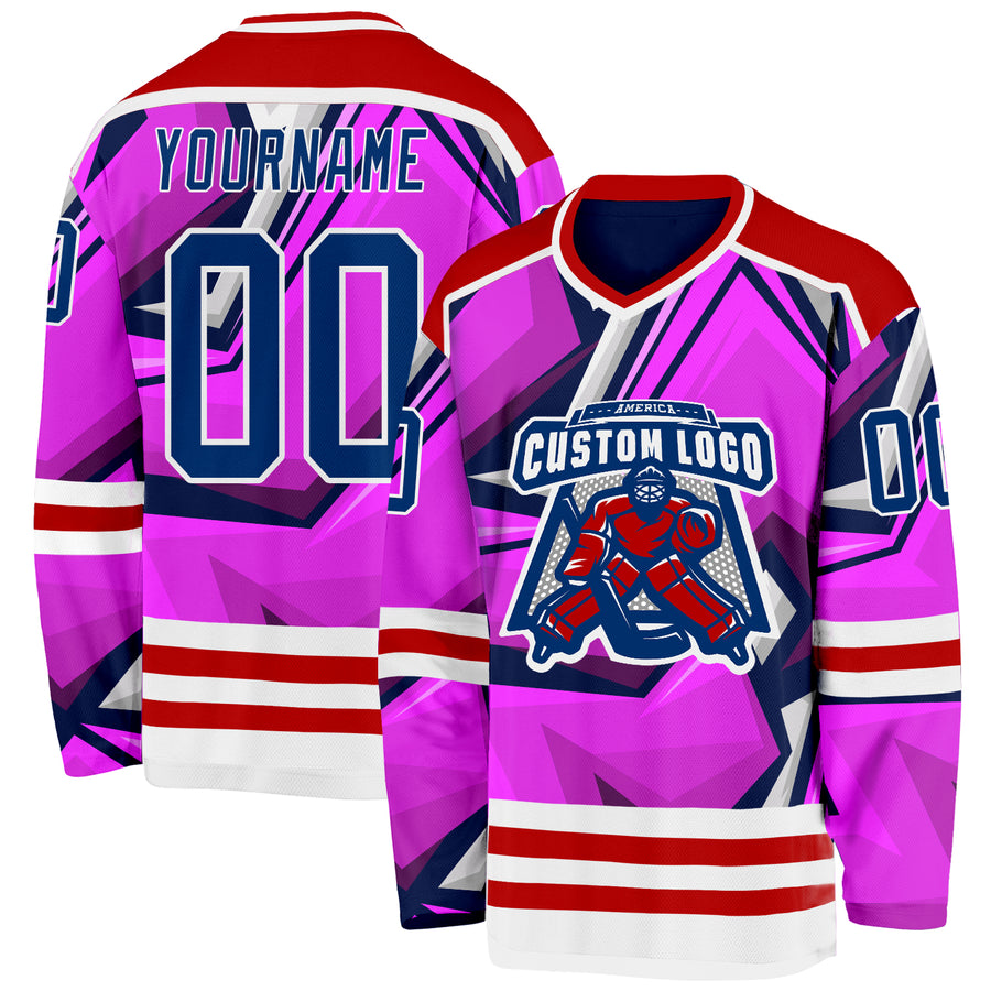 Custom Purple US Navy Blue Red-White Cyber Mecha E-sport Hockey Jersey