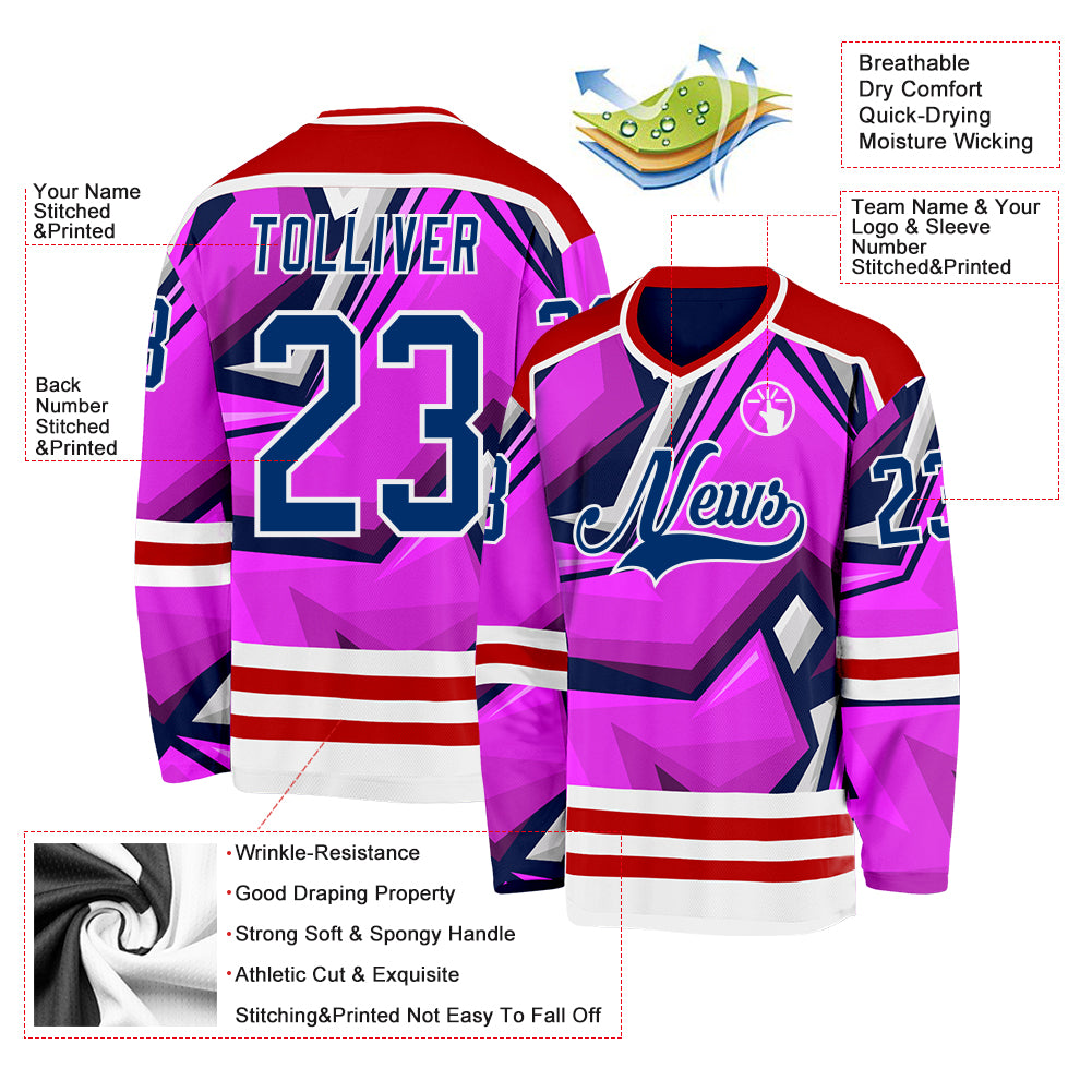 Custom Purple US Navy Blue Red-White Cyber Mecha E-sport Hockey Jersey