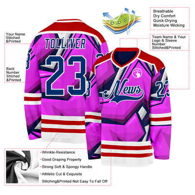 Custom Purple US Navy Blue Red-White Cyber Mecha E-sport Hockey Jersey