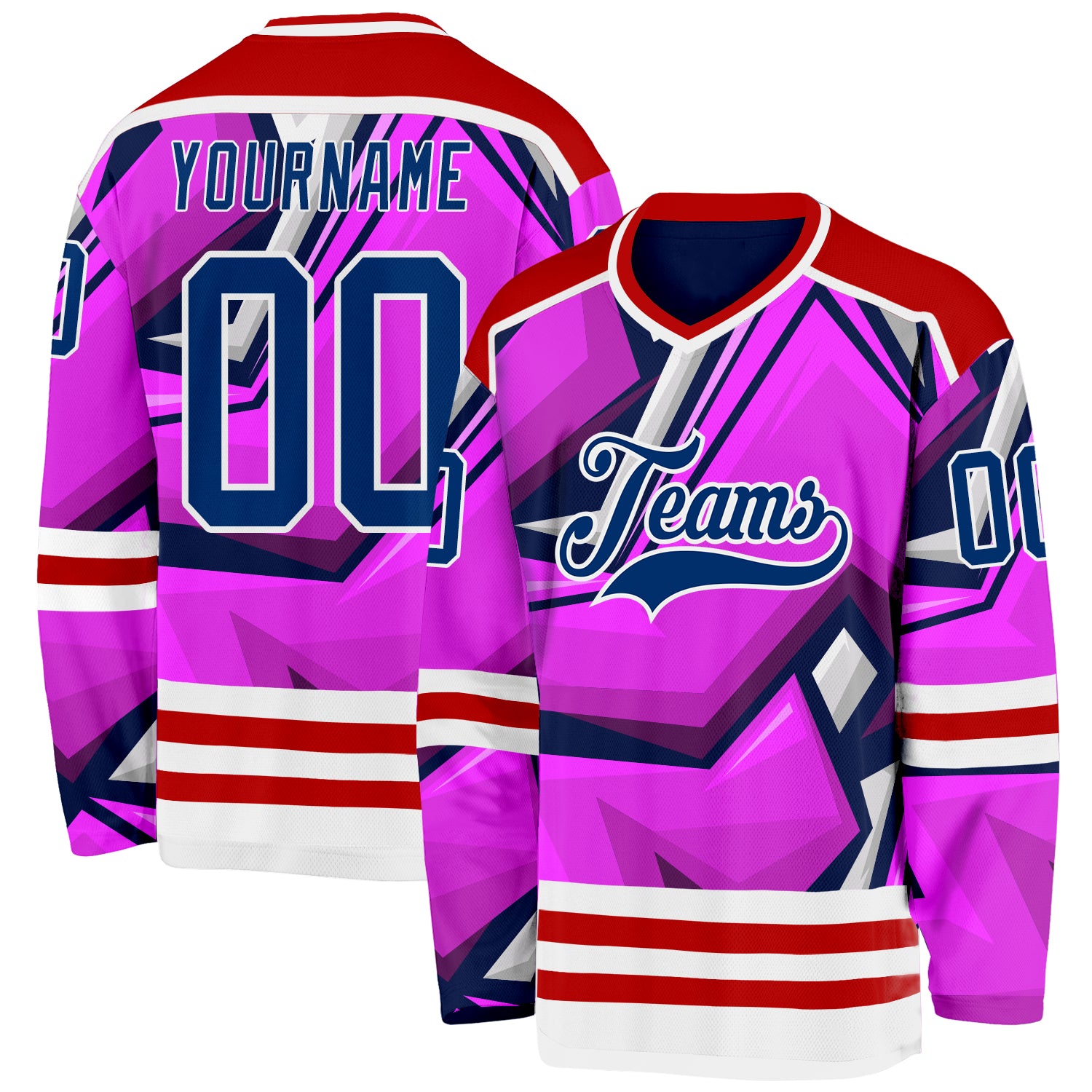 Custom Purple US Navy Blue Red-White Cyber Mecha E-sport Hockey Jersey