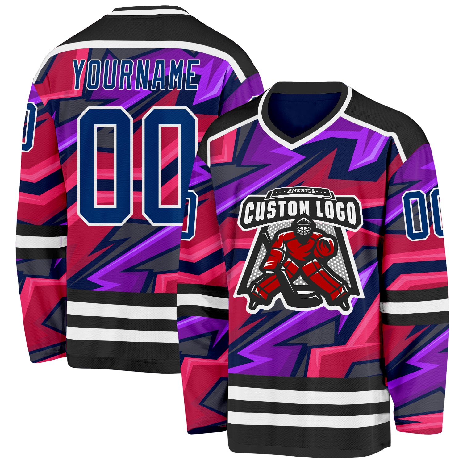 Custom Black US Navy Blue Purple Pink-White Cyber Mecha E-sport Hockey Jersey