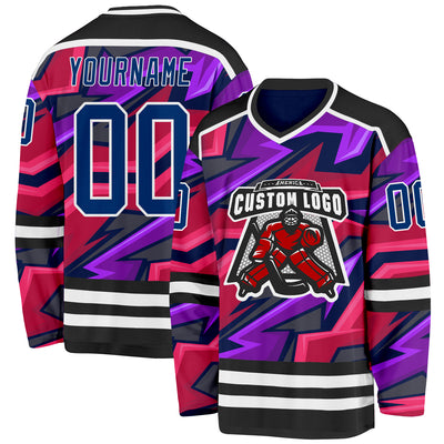 Custom Black US Navy Blue Purple Pink-White Cyber Mecha E-sport Hockey Jersey