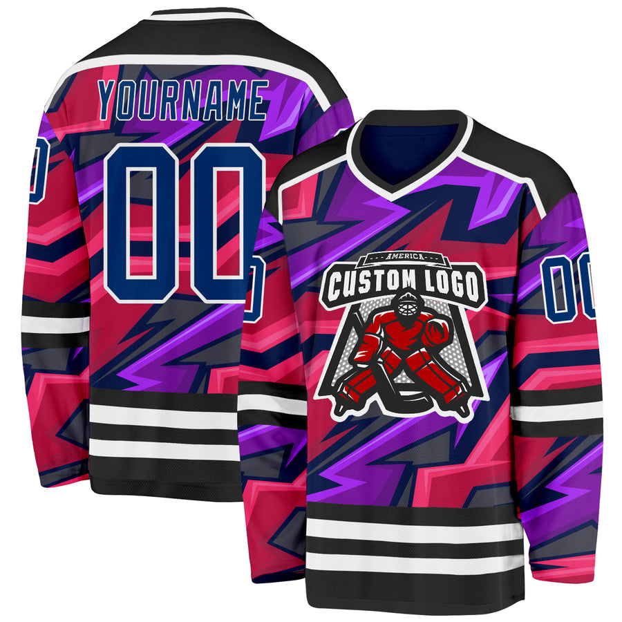 Custom Black US Navy Blue Purple Pink-White Cyber Mecha E-sport Hockey Jersey