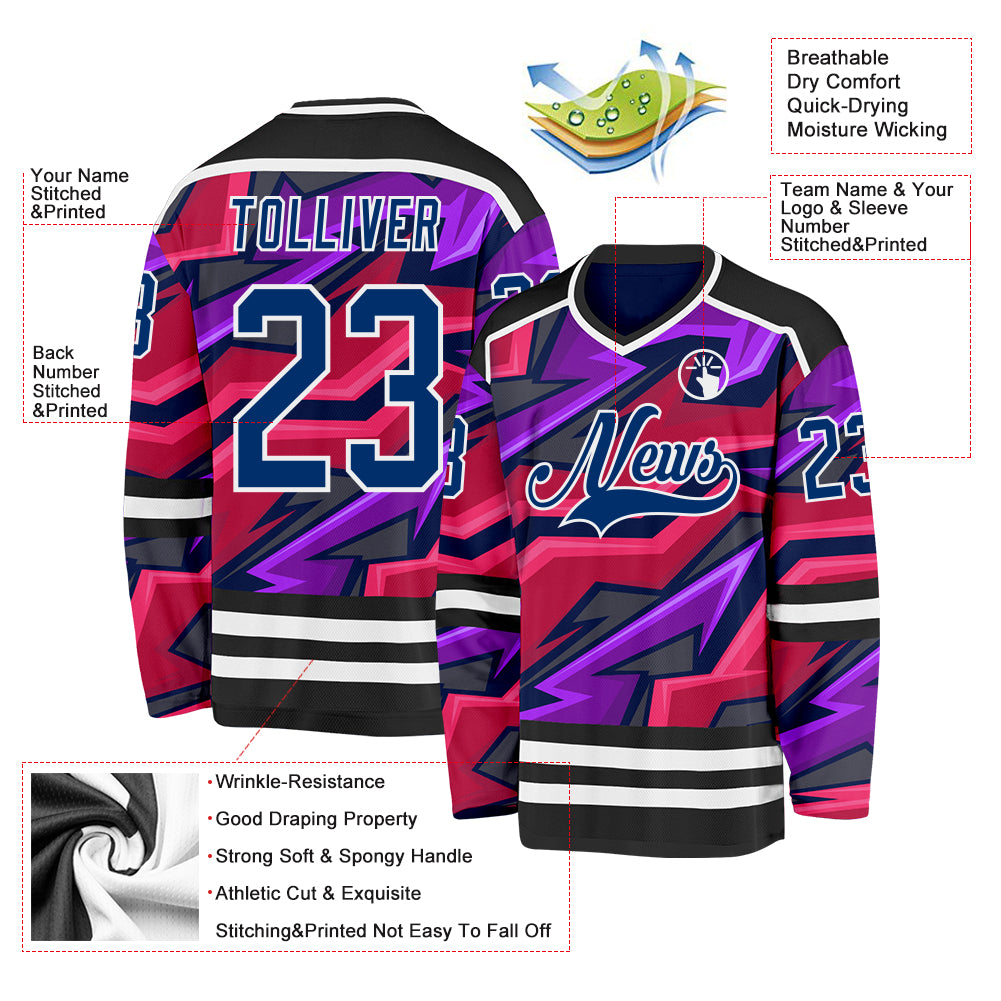 Custom Black US Navy Blue Purple Pink-White Cyber Mecha E-sport Hockey Jersey