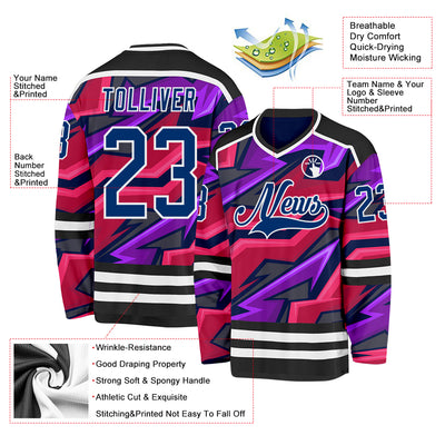 Custom Black US Navy Blue Purple Pink-White Cyber Mecha E-sport Hockey Jersey