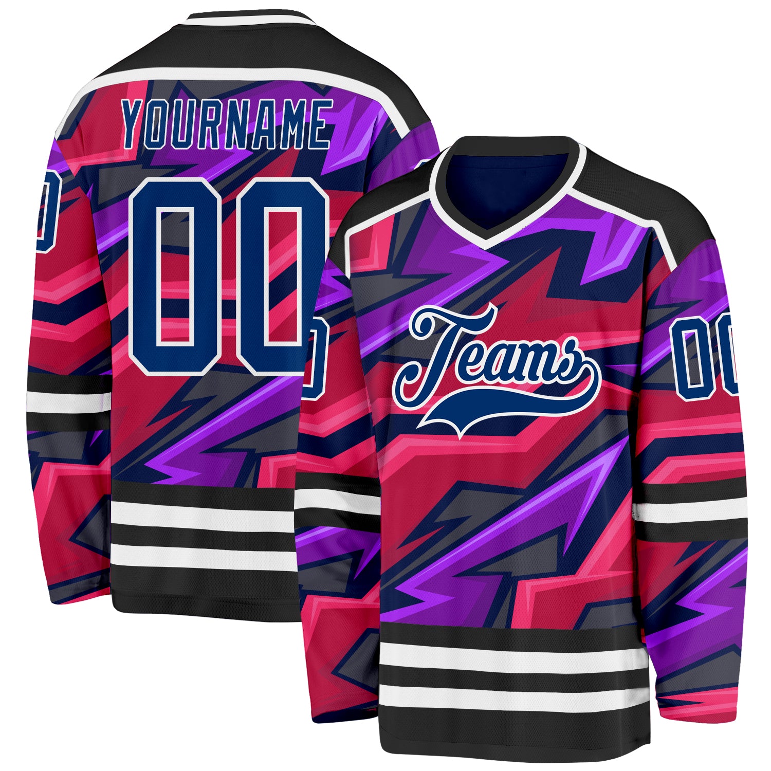 Custom Black US Navy Blue Purple Pink-White Cyber Mecha E-sport Hockey Jersey