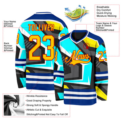 Custom Black Yellow Blue Royal Red-White Cyber Mecha E-sport Hockey Jersey