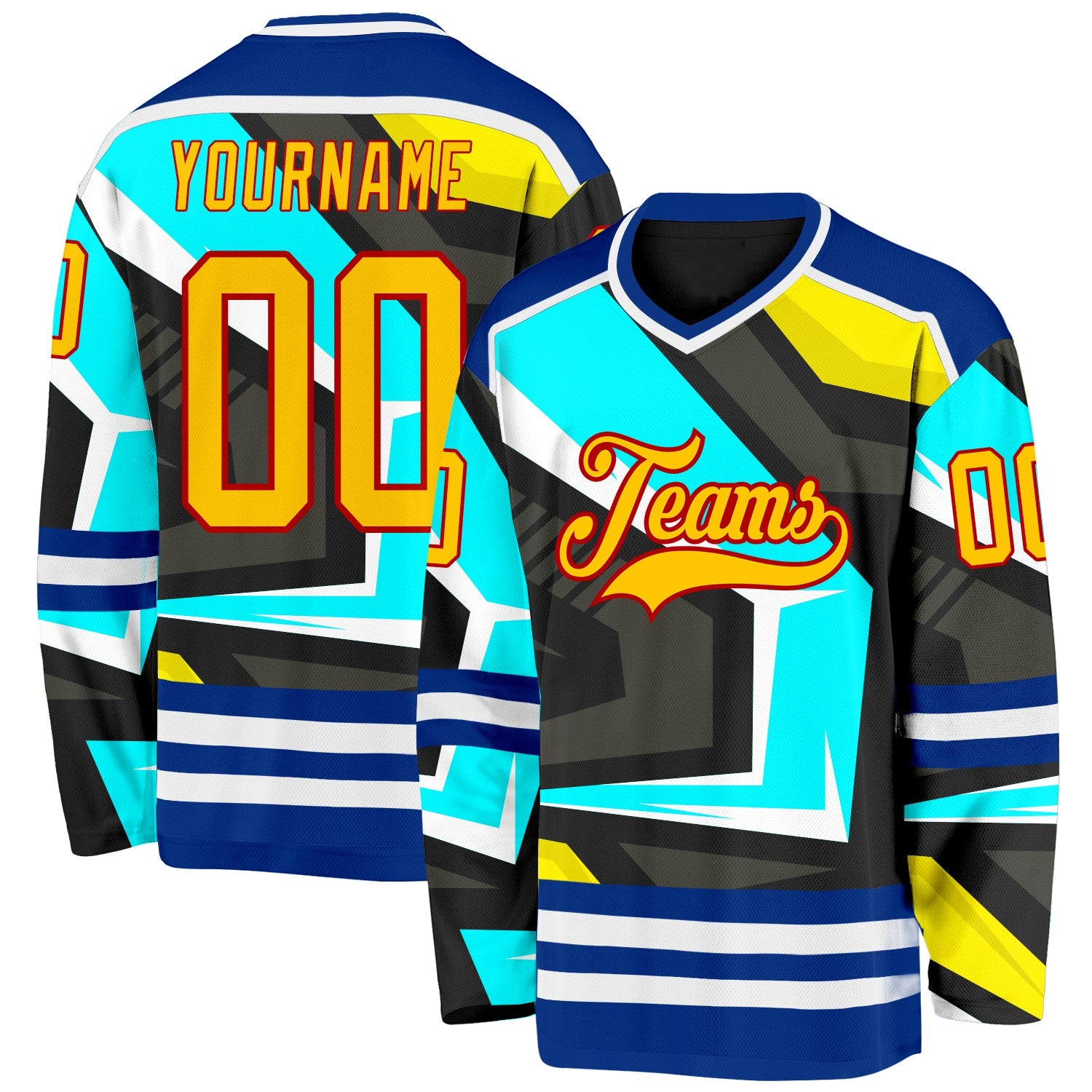 Custom Black Yellow Blue Royal Red-White Cyber Mecha E-sport Hockey Jersey