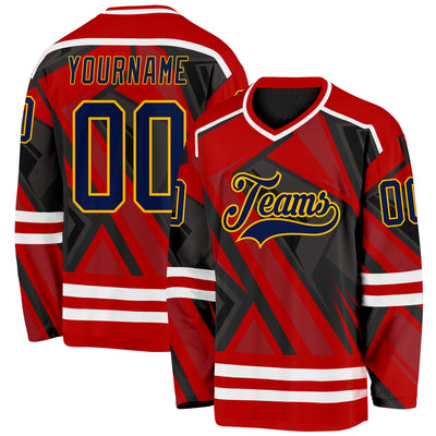 Custom Red Navy Black Gold-White Cyber Mecha E-sport Hockey Jersey