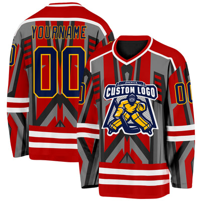 Custom Red Navy Black Gray Gold-White Cyber Mecha E-sport Hockey Jersey