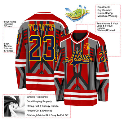 Custom Red Navy Black Gray Gold-White Cyber Mecha E-sport Hockey Jersey