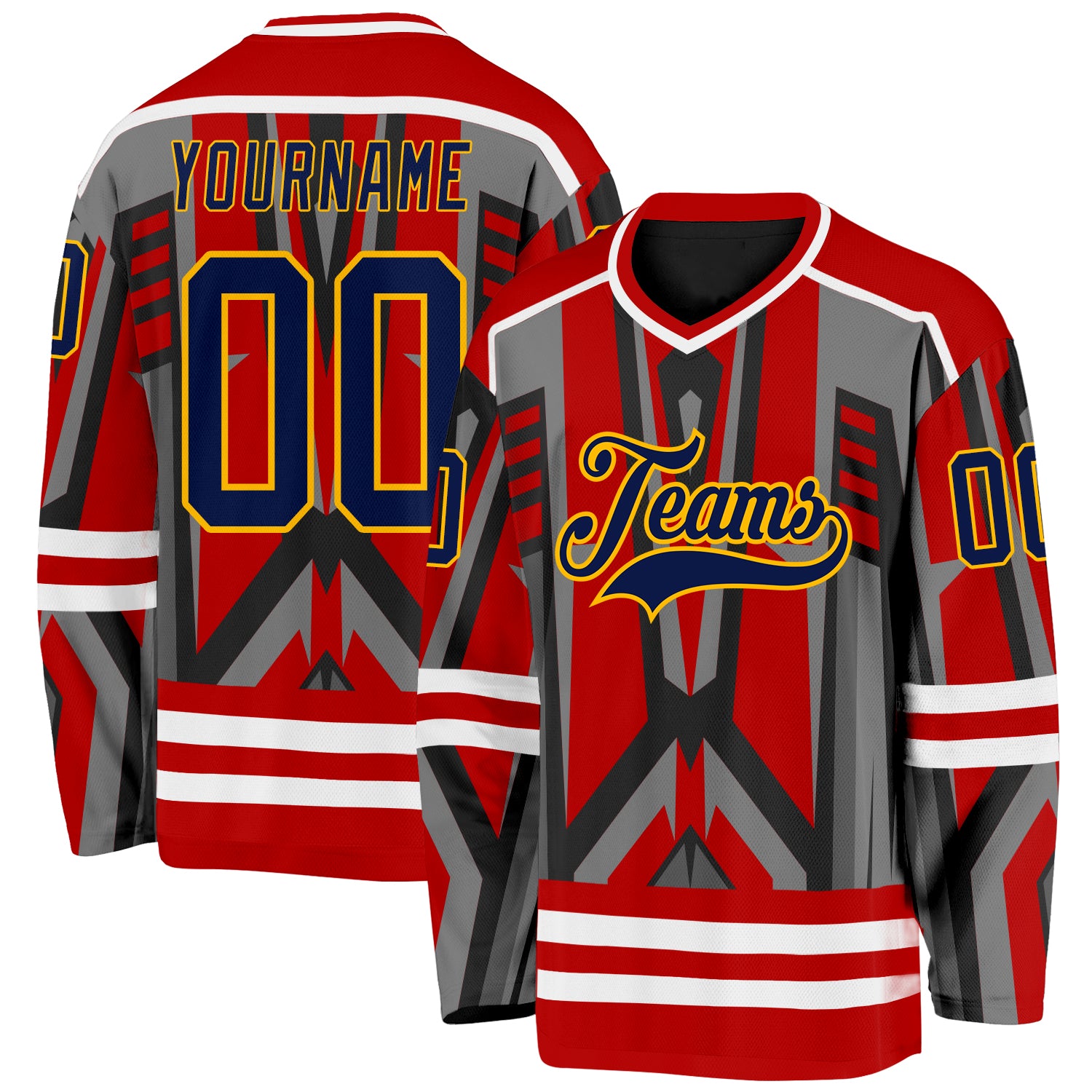 Custom Red Navy Black Gray Gold-White Cyber Mecha E-sport Hockey Jersey