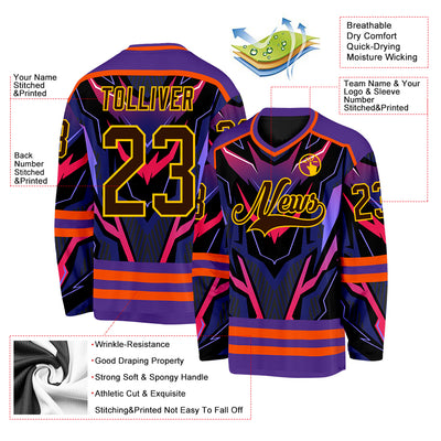 Custom Purple Brown Orange Black-Yellow Cyber Mecha E-sport Hockey Jersey
