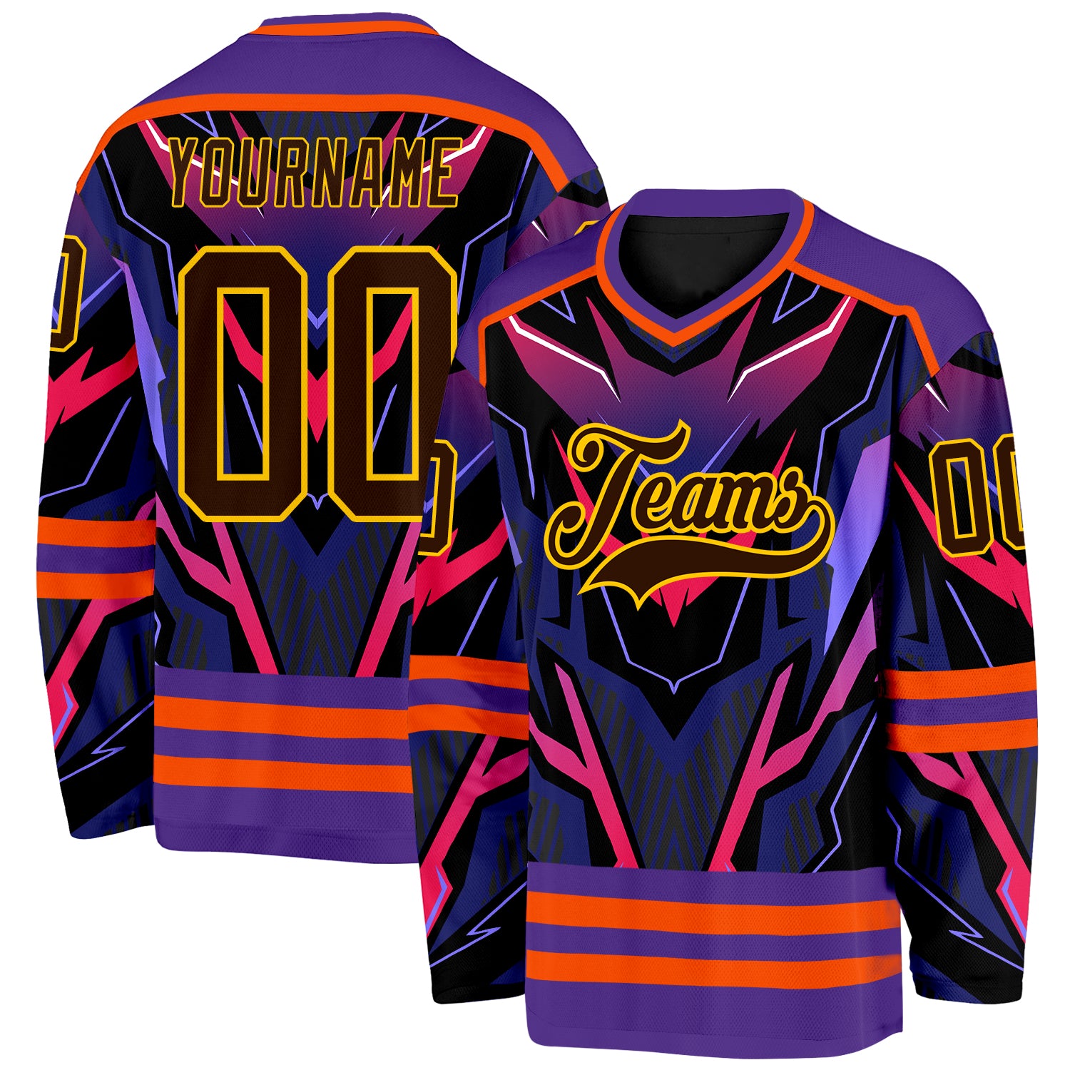 Custom Purple Brown Orange Black-Yellow Cyber Mecha E-sport Hockey Jersey