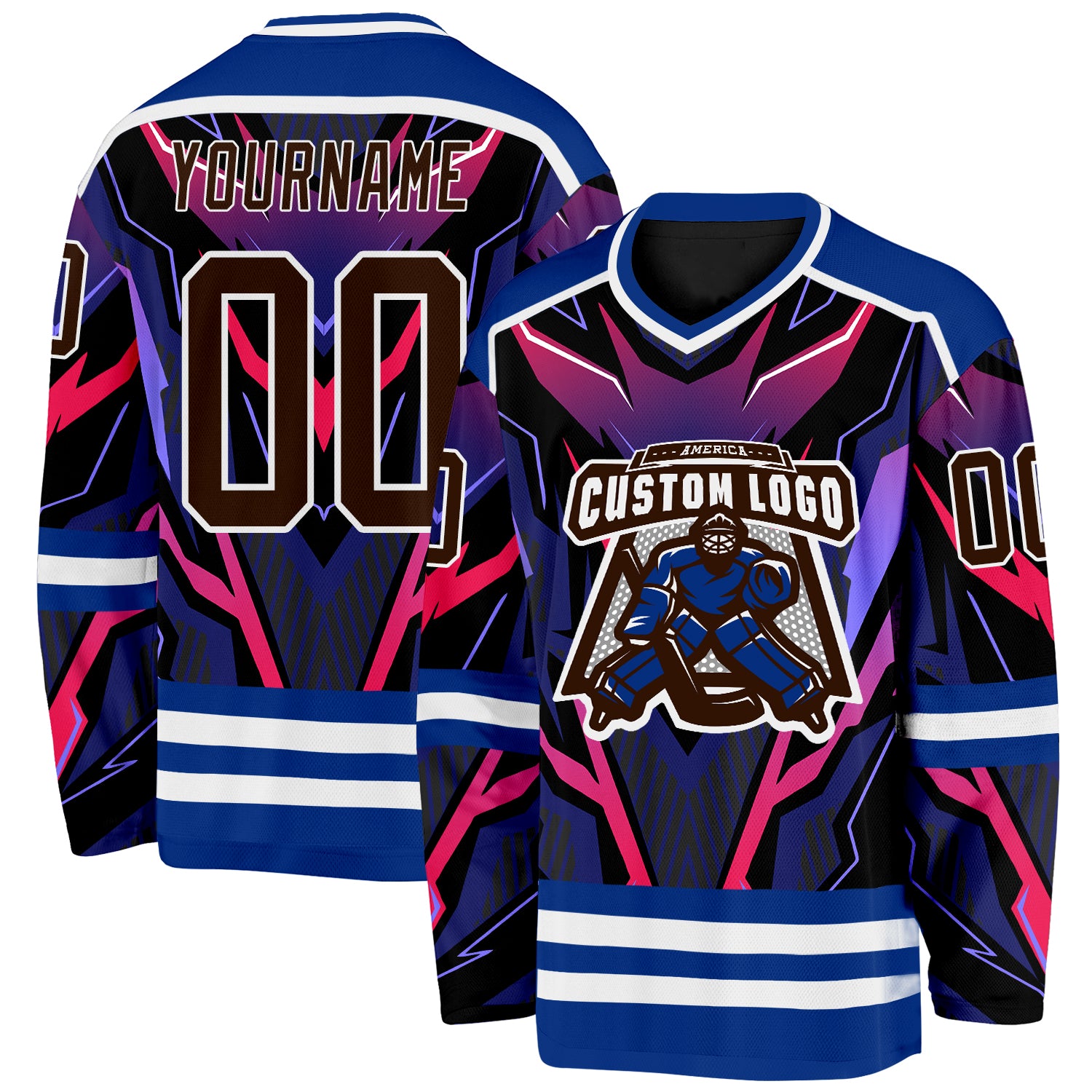 Custom Royal Brown Black Red Purple-White Cyber Mecha E-sport Hockey Jersey