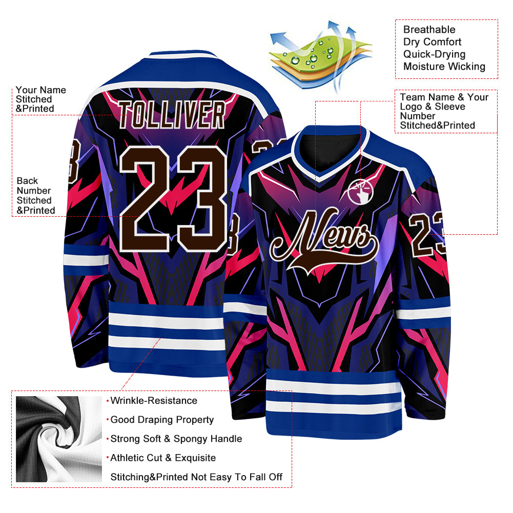 Custom Royal Brown Black Red Purple-White Cyber Mecha E-sport Hockey Jersey