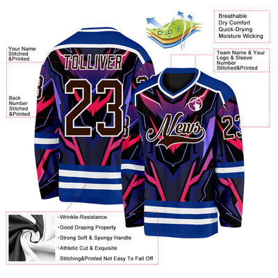 Custom Royal Brown Black Red Purple-White Cyber Mecha E-sport Hockey Jersey