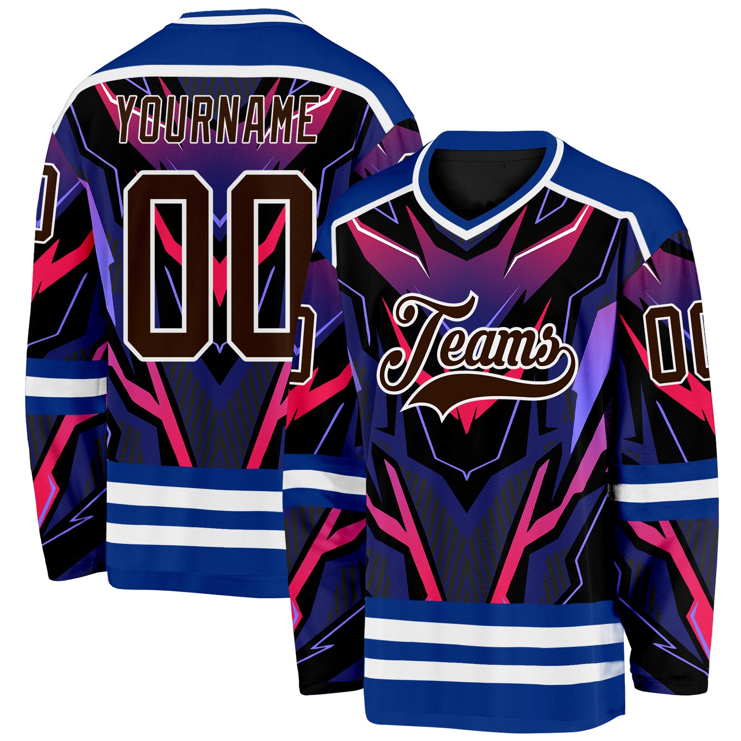 Custom Royal Brown Black Red Purple-White Cyber Mecha E-sport Hockey Jersey