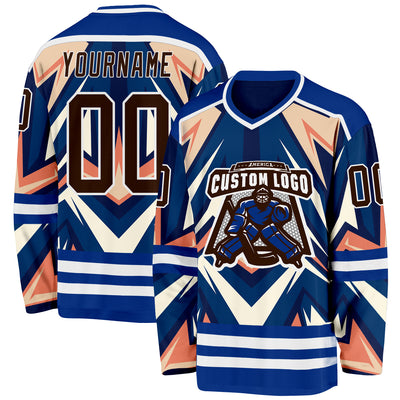 Custom Royal Brown Orange Cream-White Cyber Mecha E-sport Hockey Jersey