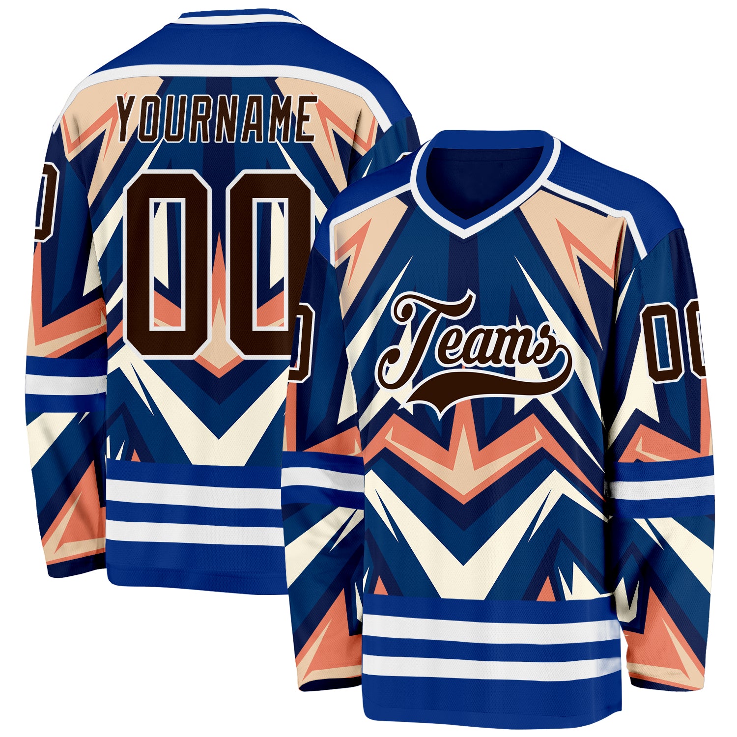 Custom Royal Brown Orange Cream-White Cyber Mecha E-sport Hockey Jersey