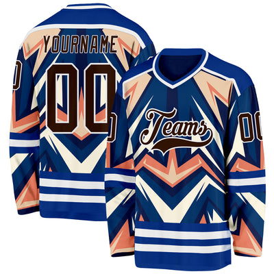 Custom Royal Brown Orange Cream-White Cyber Mecha E-sport Hockey Jersey