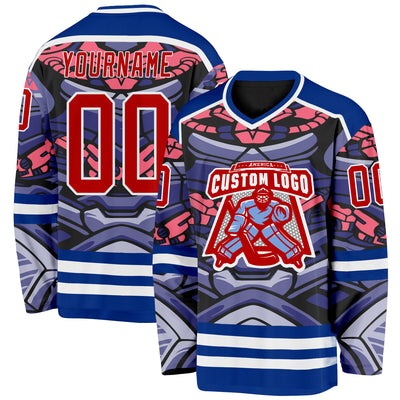 Custom Royal Red Pink Black-White Cyber Mecha E-sport Hockey Jersey