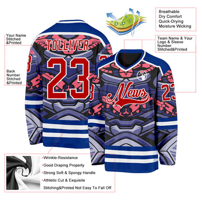 Custom Royal Red Pink Black-White Cyber Mecha E-sport Hockey Jersey