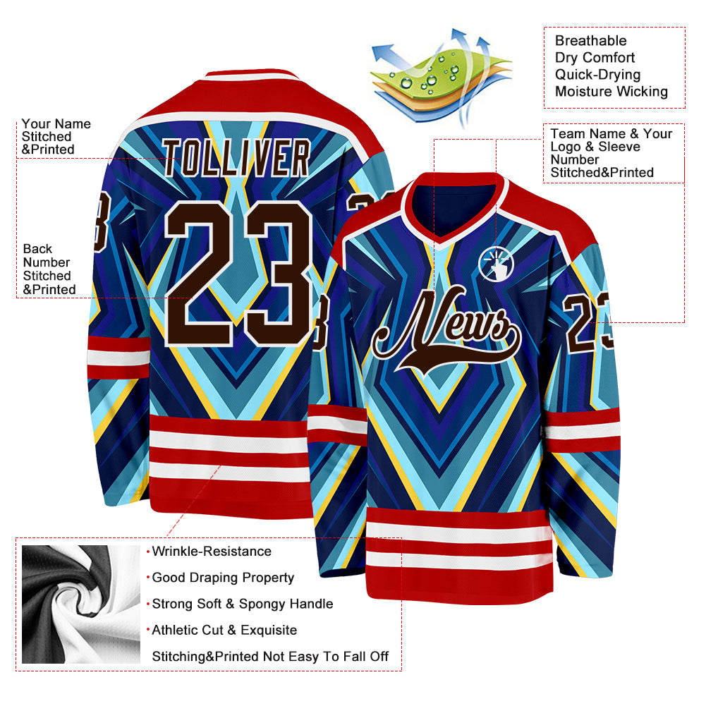 Custom Red Brown Blue Yellow-White Cyber Mecha E-sport Hockey Jersey