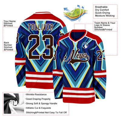 Custom Red Brown Blue Yellow-White Cyber Mecha E-sport Hockey Jersey