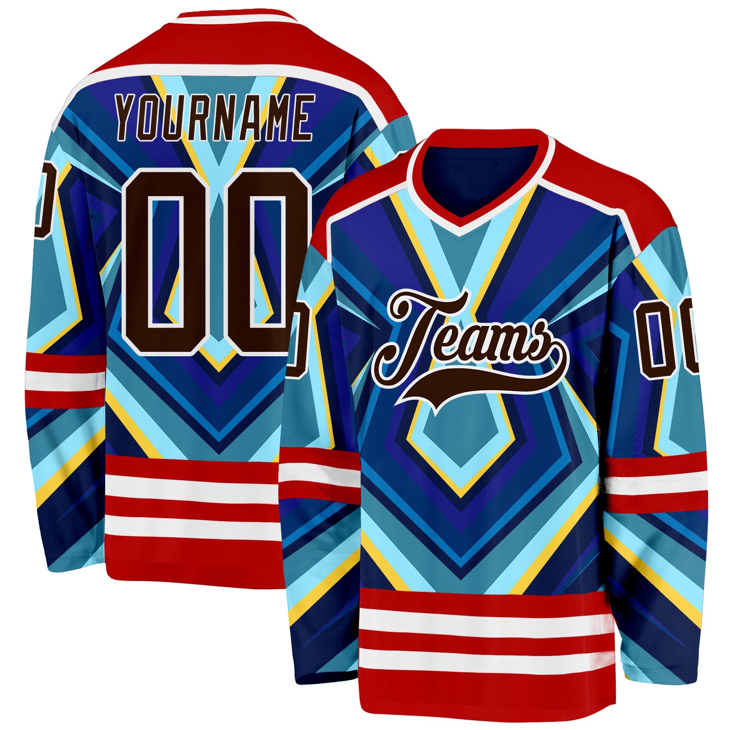 Custom Red Brown Blue Yellow-White Cyber Mecha E-sport Hockey Jersey