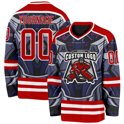 Custom Red Blue Black Purple-White Cyber Mecha E-sport Hockey Jersey