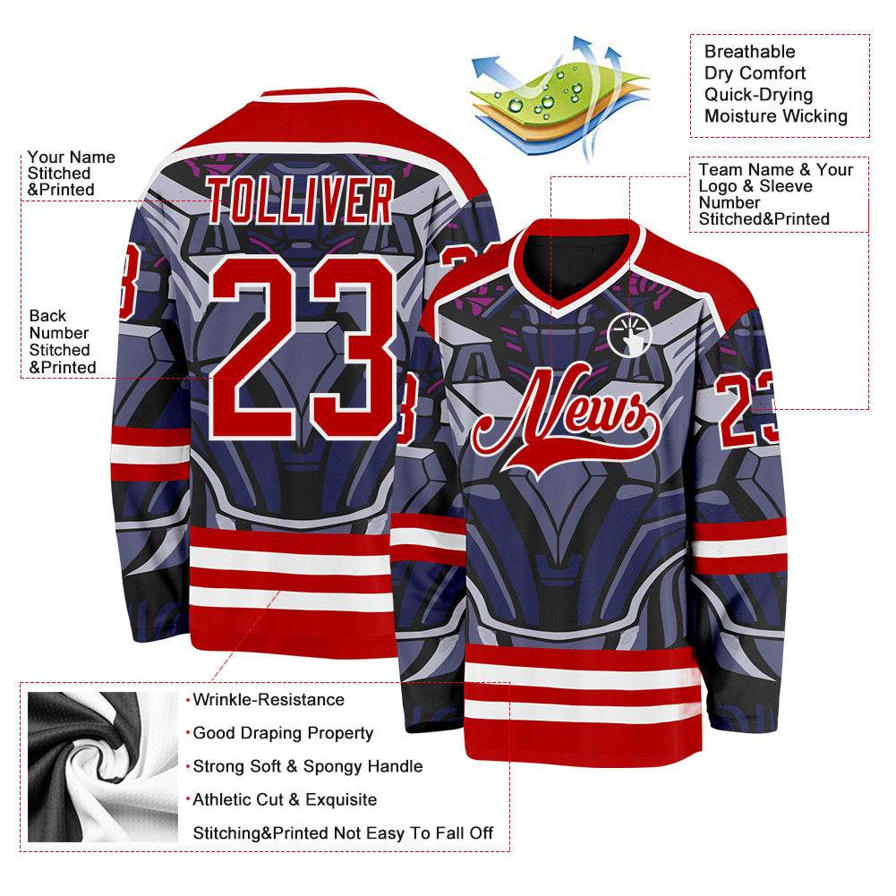 Custom Red Blue Black Purple-White Cyber Mecha E-sport Hockey Jersey