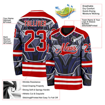 Custom Red Blue Black Purple-White Cyber Mecha E-sport Hockey Jersey