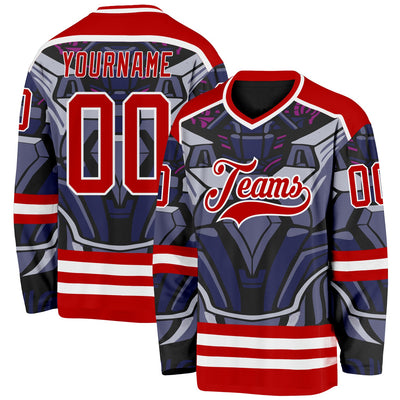 Custom Red Blue Black Purple-White Cyber Mecha E-sport Hockey Jersey