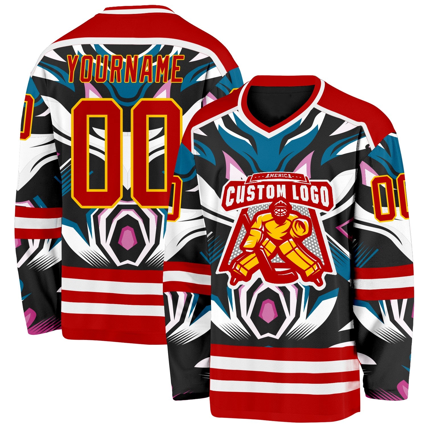 Custom Red Blue Black Purple Yellow-White Cyber Mecha E-sport Hockey Jersey