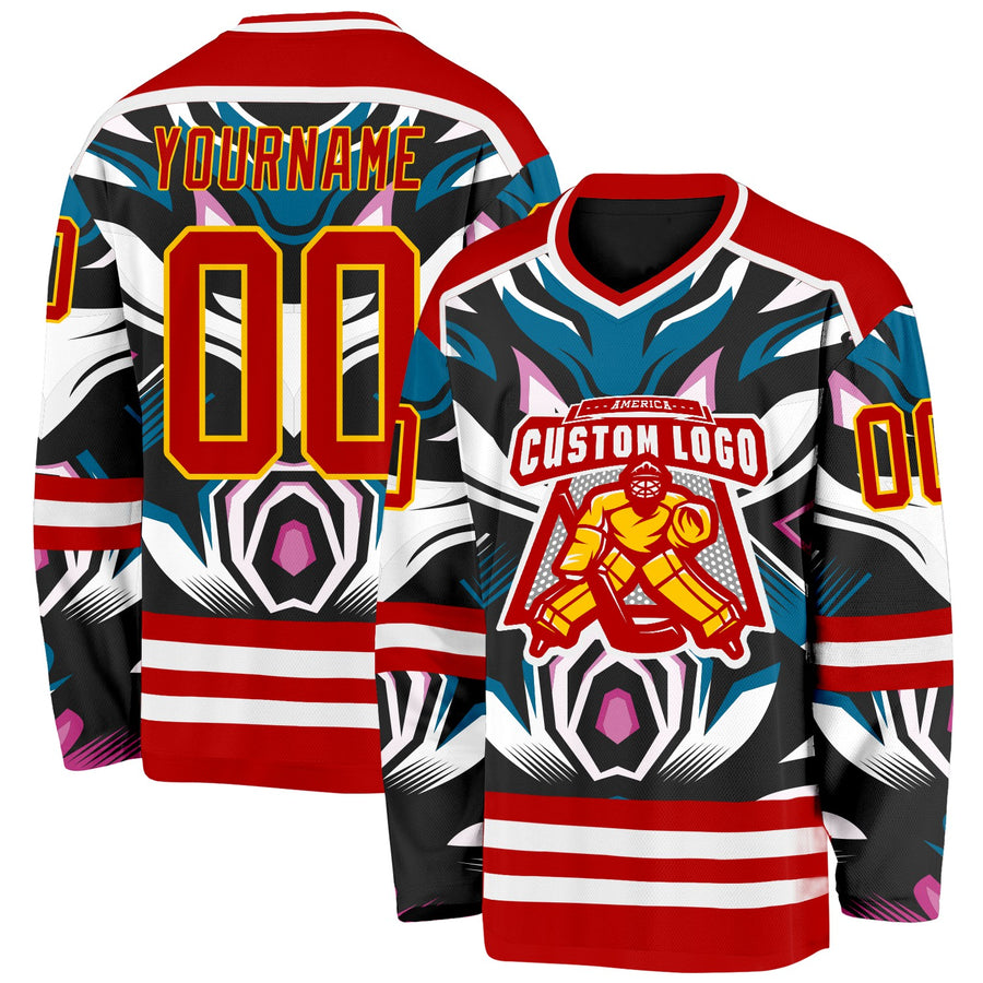 Custom Red Blue Black Purple Yellow-White Cyber Mecha E-sport Hockey Jersey