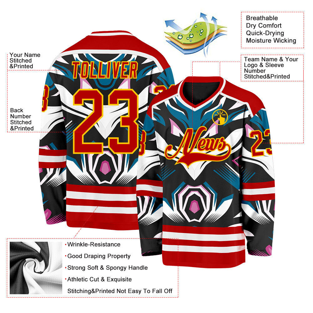 Custom Red Blue Black Purple Yellow-White Cyber Mecha E-sport Hockey Jersey