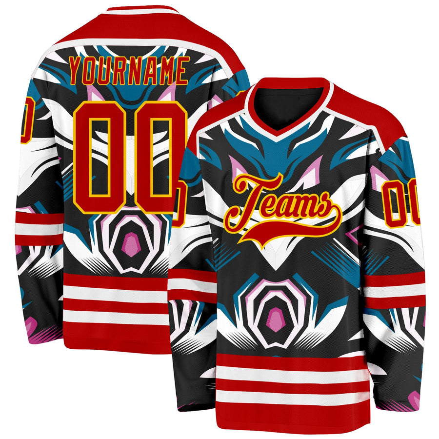 Custom Red Blue Black Purple Yellow-White Cyber Mecha E-sport Hockey Jersey