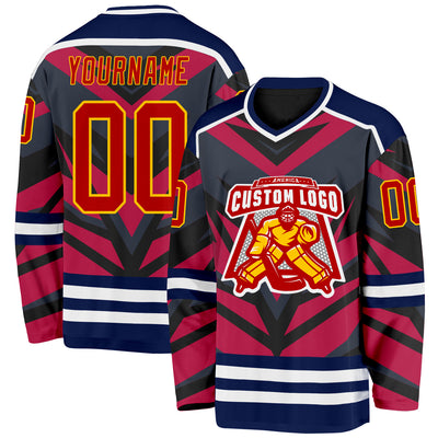 Custom Navy Red Black Yellow-White Cyber Mecha E-sport Hockey Jersey