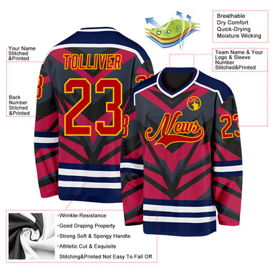Custom Navy Red Black Yellow-White Cyber Mecha E-sport Hockey Jersey