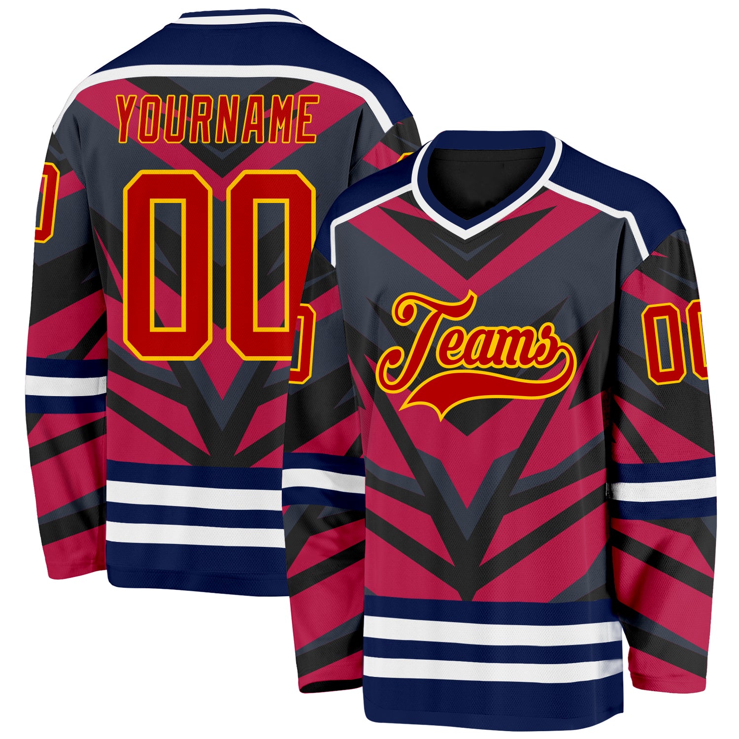 Custom Navy Red Black Yellow-White Cyber Mecha E-sport Hockey Jersey