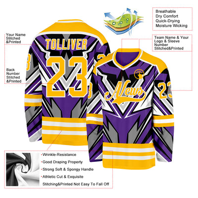 Custom Purple Gold Black Gray-White Cyber Mecha E-sport Hockey Jersey